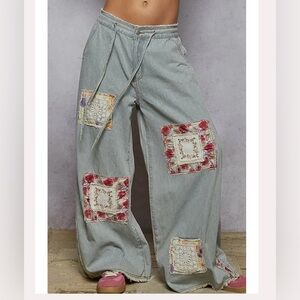 POL Gray Striped Flare Jeans